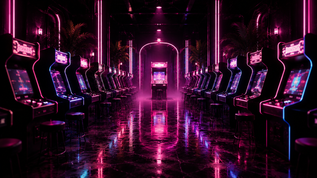 Neon arcade aisle for the TallDollz Arcade Floor