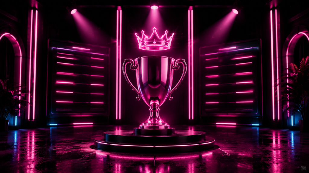 Pink neon championship trophy for TallDollz High Scores